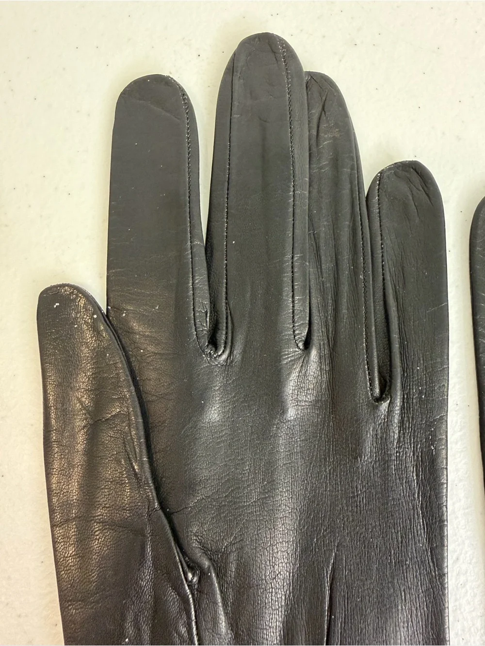Vintage Christian Dior Black Leather Gloves Rolled Cuff Size 7½